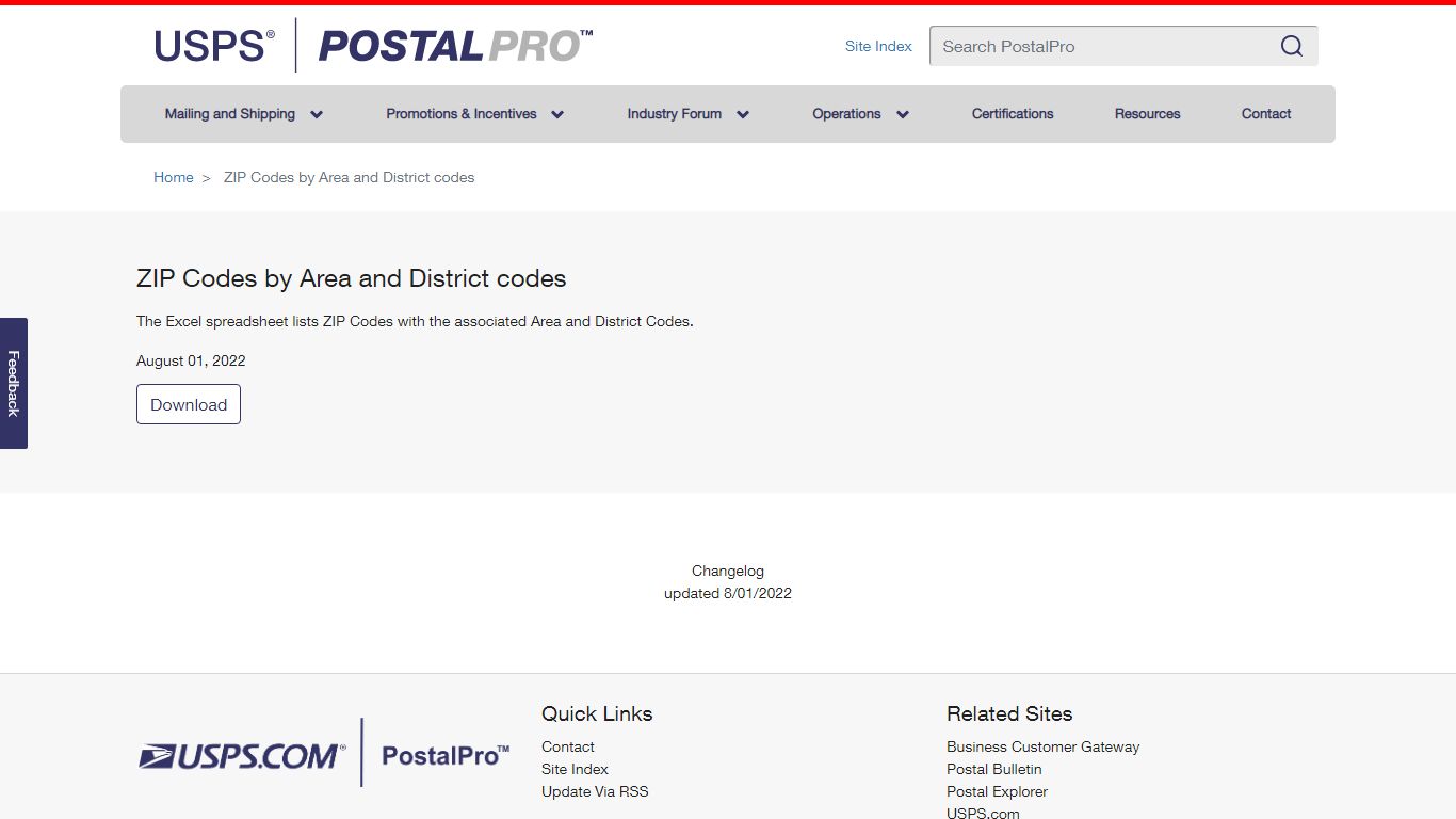 ZIP Codes by Area and District codes | PostalPro - USPS